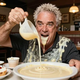 Guy Fieri drowning himself in gravy sauce in flavor town, 4k, food, sauce, gravy