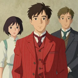 artwork by Michael Whelan, Bob Larkin and Tomer Hanuka, of a solo individual portrait of Joseph Gordon-Levitt wearing a 1920s red striped outfit, dapper, simple illustration, domestic, nostalgic, full of details, by Makoto Shinkai and thomas kinkade, Matte painting, trending on artstation and unreal engine