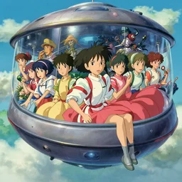 highly detailed anime girls flying in ufo, in the style of spirited away, vibrant colours, hyperrealism, dynamic lighting, art by satoshi kon and studio ghibli, lush detail, award winning, pixiv fanbox, trending on artstation, by otto dix and greg rutkowski and beeple, 4 k