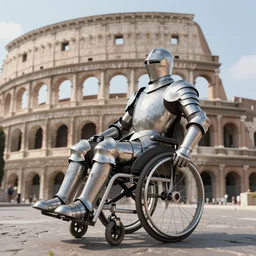 knight in armor in a wheelchair do tricks, rome, highly detailed, soft lighting, elegant, works by edward hopper and james gillard, zdislaw beksinski, stephen outram, andreas m wiese, highly detailed, masterpiece. rendered in blender, smooth shadows, ultra detail, high resolution, unreal 6, 8 k