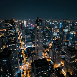 a vast view of a cyberpunk city, bustling with life and neon lights, highly detailed, night time, neon skyscrapers