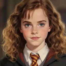 Poster artwork by Michael Whelan and Tomer Hanuka, Karol Bak. Rendering of Emma Watson as Hermione Granger. Extreme close up. Clean. Full of details. By Makoto Shinkai and thomas kinkade. Matte painting. Trending on artstation and unreal engine.