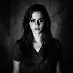 emma watson as samara from the ring, the grudge, japanese horror, dark, scary, black and white tape footage, modeling