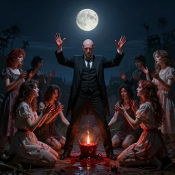 gaslight midnight moonlight realistic matte painting wan bald british man surrounded by tweakers addicts groupies performing ritual blood magick greg rutkowski artstation hdr vivid color ( ( ( ( ( ( ( ( alphonse mucha ) ) ) ) ) ) ) ) )