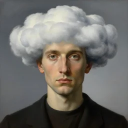 portrait of a man whos head is made of clouds, by rene magritte, detailed painting, hd, hq, high resolution, high detail, 4 k, 8 k
