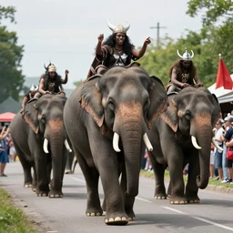 'techno viking' leads a parade of elephants