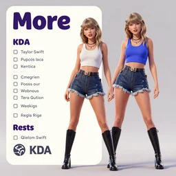 character sheet of Taylor swift for the music video ‘More’ by KDA (league of legend), 3d render, octane render, 4K, volumetric, trending on art station