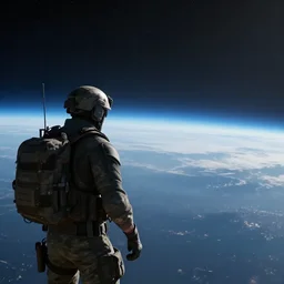 cinematic, beautiful lighting, call of duty ghost soldier looking out into the vastness of space, digital art