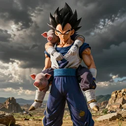 Photorealistic Vegeta Giving Yamcha a piggyback ride