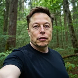 elon musk taking a selfie in the forest, extremely detailed