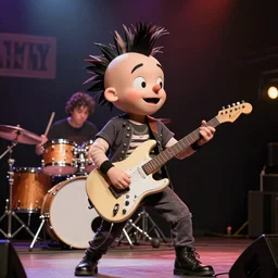 Caillou in a punk band performing on stage
