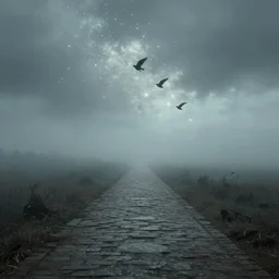 paths of voices flying to the sky, magical. ancient. mist. ghostly. magic particles. cinematic