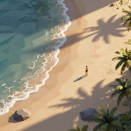 isometric very low - poly render of a sandy beach, concept art