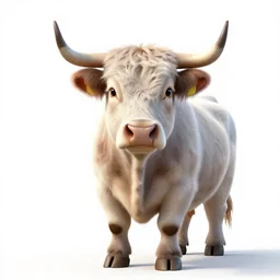 white highland cow, stylized pixar-style 3d render, full body, isolated on a pure white background, centered, entire subject in frame, sharp focus, soft studio lighting