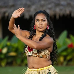 Photo of Native Hawaii woman Emilia Clarke, portrait, skilled dancer in Hawaiian national costume, ancient, realistic, detailed, Emilia Clarke