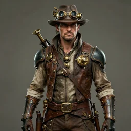 a high quality portrait photo of a steampunk - themed adventurer, by moebius and geof darrow, photorealistic, 8 k, artstation