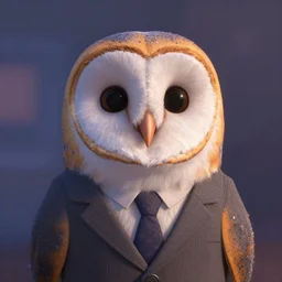 Portrait of a barn owl wearing a suit, from Disney Pixar\'s Up (2009)