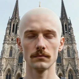 hyperrealistic portrait photo of a male head no mustache merging with a cathedral building, etheric, emotionally evoking symbolic metaphors, head in focus, ornamental, intricate, elegant, golden ratio, sharp focus, art by ernst haeckel, h. r. giger, john william godward, gustav klimt, zdzisław beksinski,