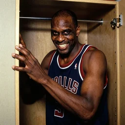 grainy photo of julius erving as a creepy monster in a closet, harsh flash