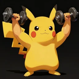 muscular pikachu doing lateral raises with dumbells in the style of Sandro Botticelli