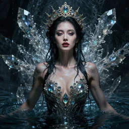 portrait of a beautiful woman, drenched body, emerging from the water, dark fantasy, regal, fractal crystal, fractal gemstones, by stanley artgerm lau, thomas kindkade, loish, norman rockwell