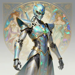 iridescent opal cyborg shinobi warrior, intricate ornate details, morandi color scheme, hd, illustratio, splash art, fantasy, elegant, highly detailed, wide angle, digital painting, artstation, concept art, smooth, sharp focus, illustration, wallpaper, art by artgerm and greg rutkowski and alphonse mucha and jin xiaodi