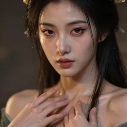 epic masterpiece of japanese goddess, sweaty skin, hyperrealistic, octane render, cinematic, beautiful face and flawless skin, perfect hands, 5 fingers,  by Edgar Maxence and Ross Tran and Michael Whelan, Legends of Runeterra