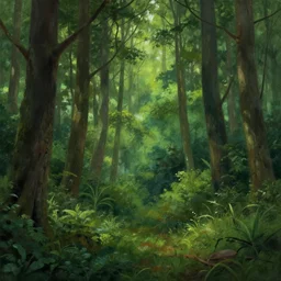 peaceful lushious forest, matte painting