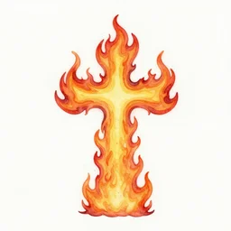 cross in flames, fire burning in rainbow colors, watercolor