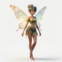 mysterious pixie with glowing dust, detailed 3d character render, full body, standing, isolated on a pure white background, centered, whole figure in frame, sharp focus, studio lighting