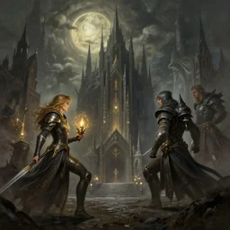 the city of light battles the city of darkness intricate, elegant, highly detailed, digital painting, artstation, concept art, matte painting, smooth, sharp focus, illustration, art by cristi balanescu and randy vargas, magali villeneuve, 8 k, inspired by lord of the rings and thronebreaker and mass effect n - 9