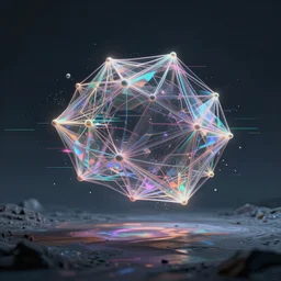 dream landscape, simulation, neural network, glitch art, generative art, volumetric object, physical particles, translucence, cinematic lighting, iridescence, by ash thorpe