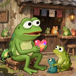 resolution hyper realistic weathered background happiness of pepe love and life read dead redemption 2 pepe the frog and sitting out side their rustic Tavern multi colored frogs by tiny pepe adventurers the value of love a clear prismatic of love, warm ,pepe the frog , art in the style of Akihito Tsukushi and James Whistler and Victor Nizovtsev realism