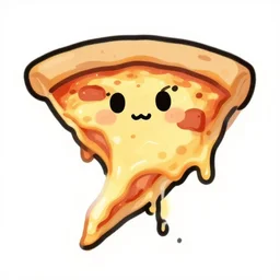 cartoony drawing of a single slice of pizza with cheese dripping off the side