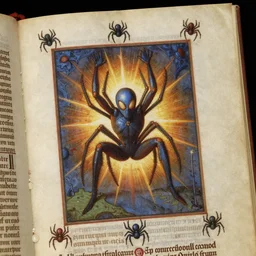 a photo of a medieval manuscript page featuring tiny spider - man drawings in the margins