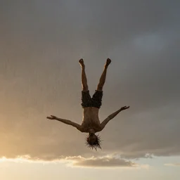 Upside-down slow motion rain in a cloudless sky, golden hour, hyper detailed photorealistic