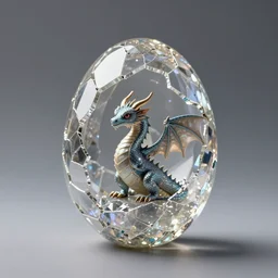 A tiny dragon on a cracked crystal egg