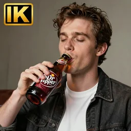 patrick bateman drinking dr pepper, photorealistic art, 8 k