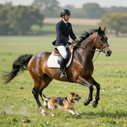 a horse riding a dog