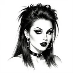 portrait of a goth girl burlesque psychobilly punk, detailed face, white background, drawing, 4 k, illustration by frank frazetta