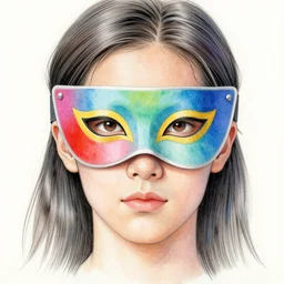 a drawing of a colorful masked man's face with long hair, an ultrafine detailed painting by Maryam Hashemi, featured on pixiv, metaphysical painting, woodcut, tarot card