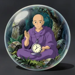 hyperrealist, studio ghibli dull colors portrait from close encounters of the third kind 1 9 7 7 of a mauve pocketwatch monk warping in a cubic bubble jungle stonehenge.