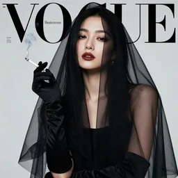 Beautiful girl in black veil and black gloves holding a lit cigarette in her hand. Expressed noir style, photo shoot, model posing, cigarette smoke, award winning, VOGUE, 85mm, masterpiece, photo by Peter Lindbergh