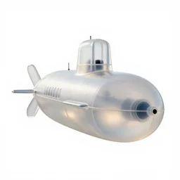 translucent submarine, professional product shot, isolated on a pure white background, centered, entire object in frame, sharp focus, soft studio lighting
