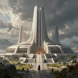 star wars concept art by greg rutkowski, a palatial and imposing jedi temple in the middle of a highland landscape, enigmatic atmosphere, beautiful and cinematic lighting, artstation hq.