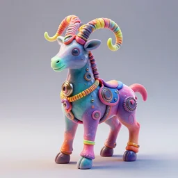 photo of a opalescent claymodel of a multicolored steampunk aries, 3 d render, crisp, trippy, 8 k, fluorescent colors, insanely integrate