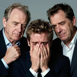 a portrait of the three richest men in the world, crying. by anne leibovitz