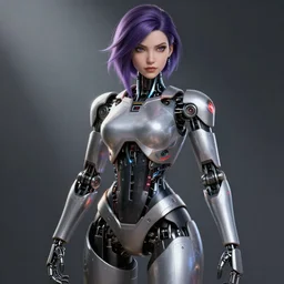 womanized humanoid robot, pretty face, anatomically correct, league of legends art by vonka xu