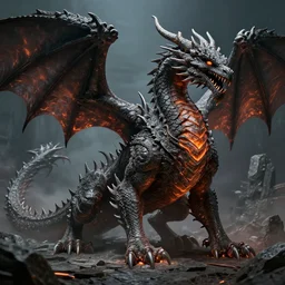 dragons made of molten stone rising from the ground, digital art, highly detailed, trending on artstation, dark colours, intricate, intimadting, 8 k