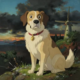 painting of dog by Salvador Dali, anime style, studio ghibli